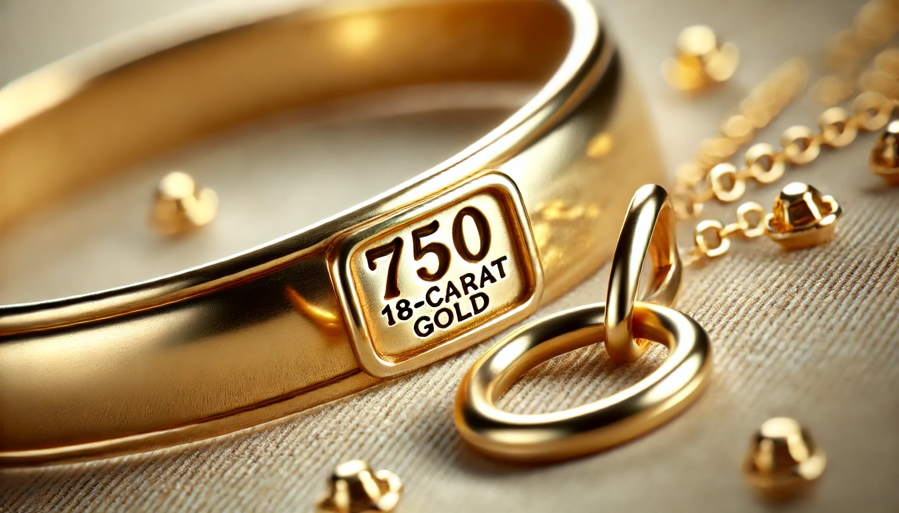 Comment distinguer un bijoux en or ou en plaqué or DALL·E 2024 08 14 16.34.20 A banner image focusing on the hallmark stamps found on genuine gold jewelry. The image should include a close up of a gold ring or necklace clasp cl - Comment distinguer un bijoux en or ou en plaqué or