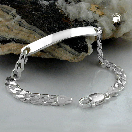 Gourmette argent sterling maillons diamant et fermoir mousqueton