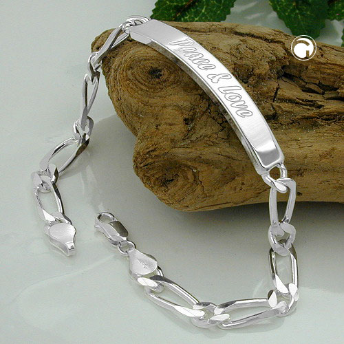 Bracelet identité argent sterling gravure Peace & Love vue de dessus