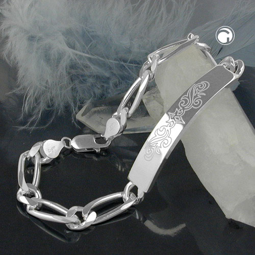 Bracelet homme argent sterling plaque personnalisable vue de dessus