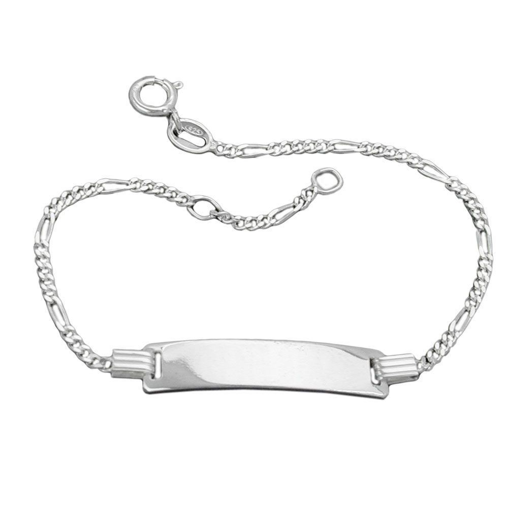 Bracelet argent 925 chaîne figaro avec plaque gravable pour enfant