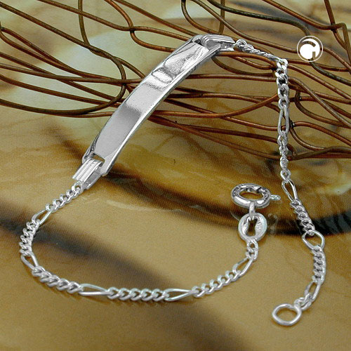 Bracelet identité enfant argent sterling vue rapprochée plaque lisse