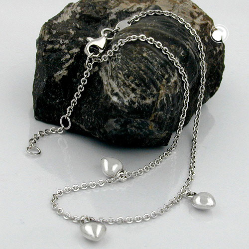 Chaîne cheville argent sterling ajustable avec trois cœurs