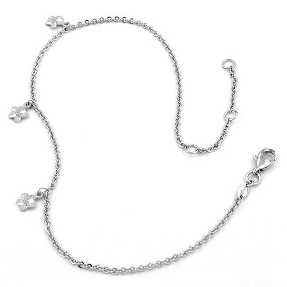 Bracelet cheville argent 925 avec charms fleurs