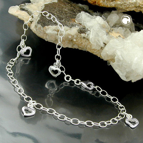 Cheville argent sterling pendentifs cœurs gros plan