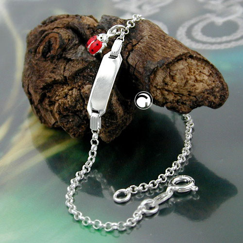 Bracelet identité argent sterling coccinelle vue de côté