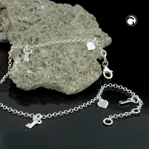 Cheville argent cœur clé vue de dessus