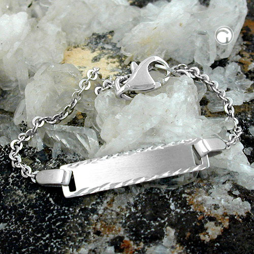 Bracelet plaque gravable argent rhodié mat diamanté vue détaillée