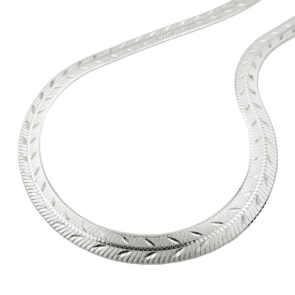 Collier argent 925 maille serpent plate pressée diamanté 7mm vue face
