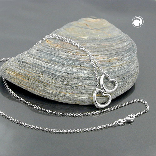 Pendentif deux coeurs argent sterling sur collier Y