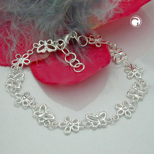 Bracelet en argent sterling orné de fleurs et papillons, vue détaillée
