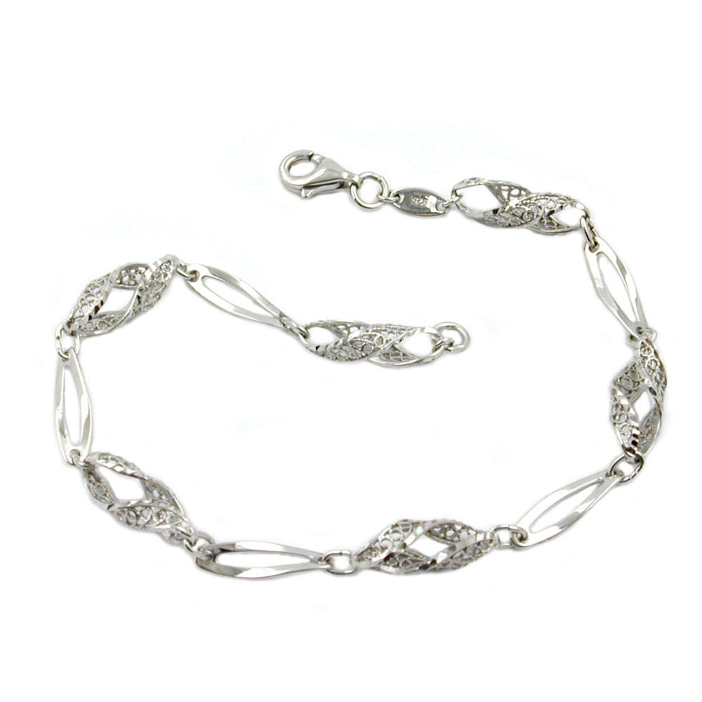 Bracelet argent 925 design fantaisie rhodié vu de face