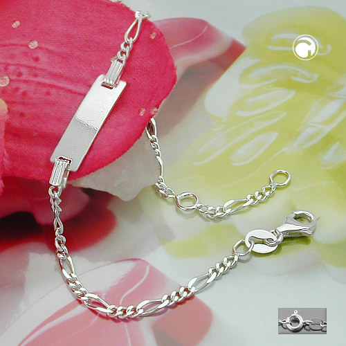 Bracelet argent 925 pour enfant, motif plaque identité, fermoir lobster
