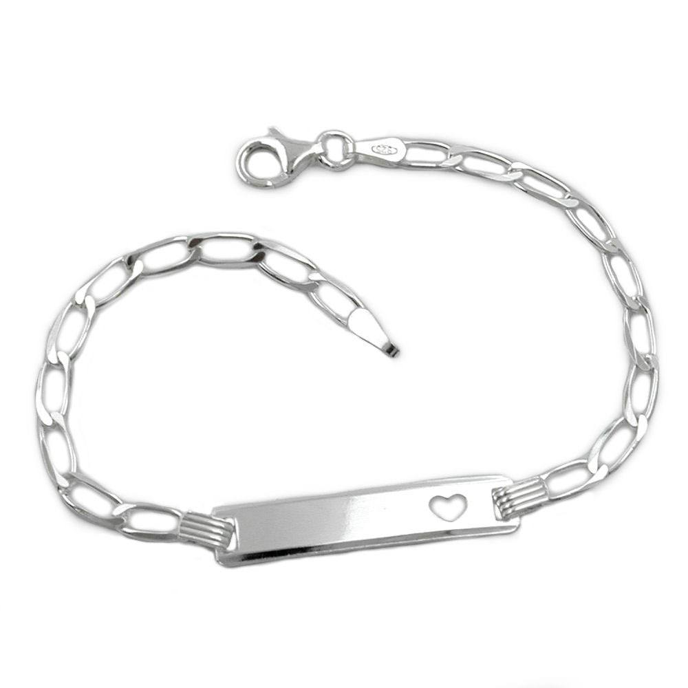 Bracelet argent 925 avec plaque gravable et cœur découpé