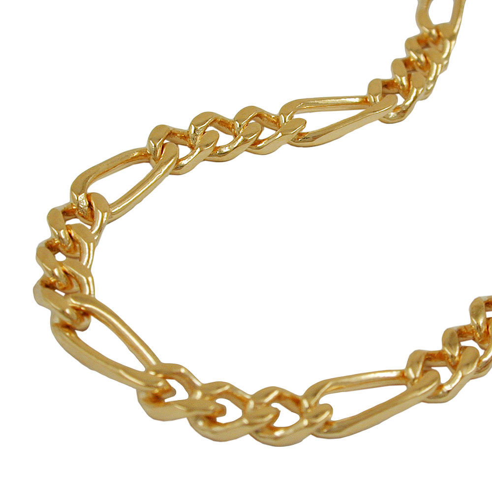 Collier plaqué or Figaro 4x1,8mm brillant sur fond blanc