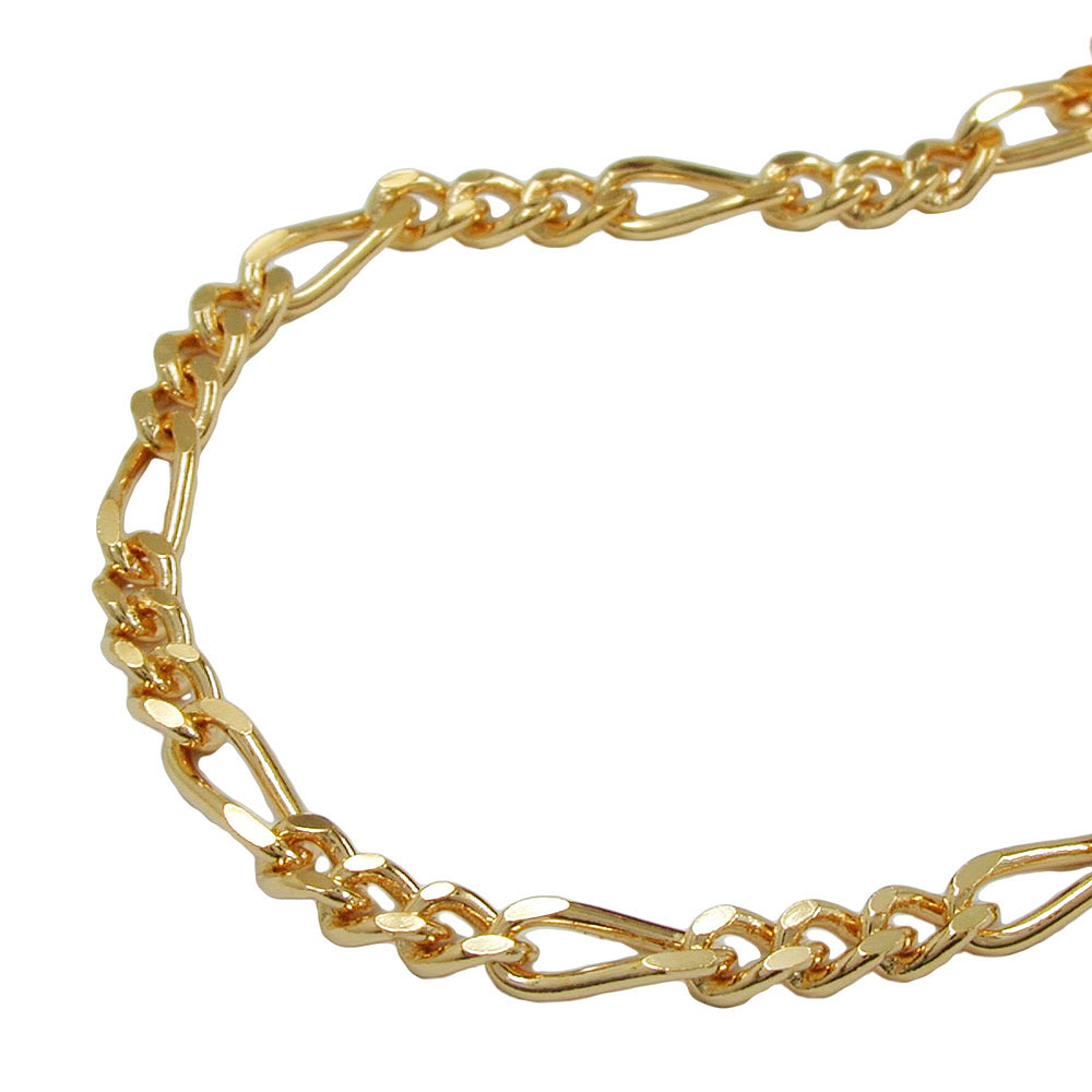 Collier plaqué or Figaro 3mm, chaîne double diamant sur fond blanc