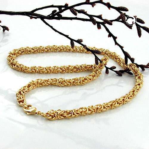 Bracelet doublé or maille byzantine vue rapprochée