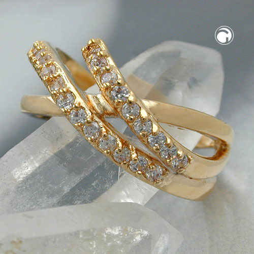 Bague dorée avec zirconium, vue de dessus