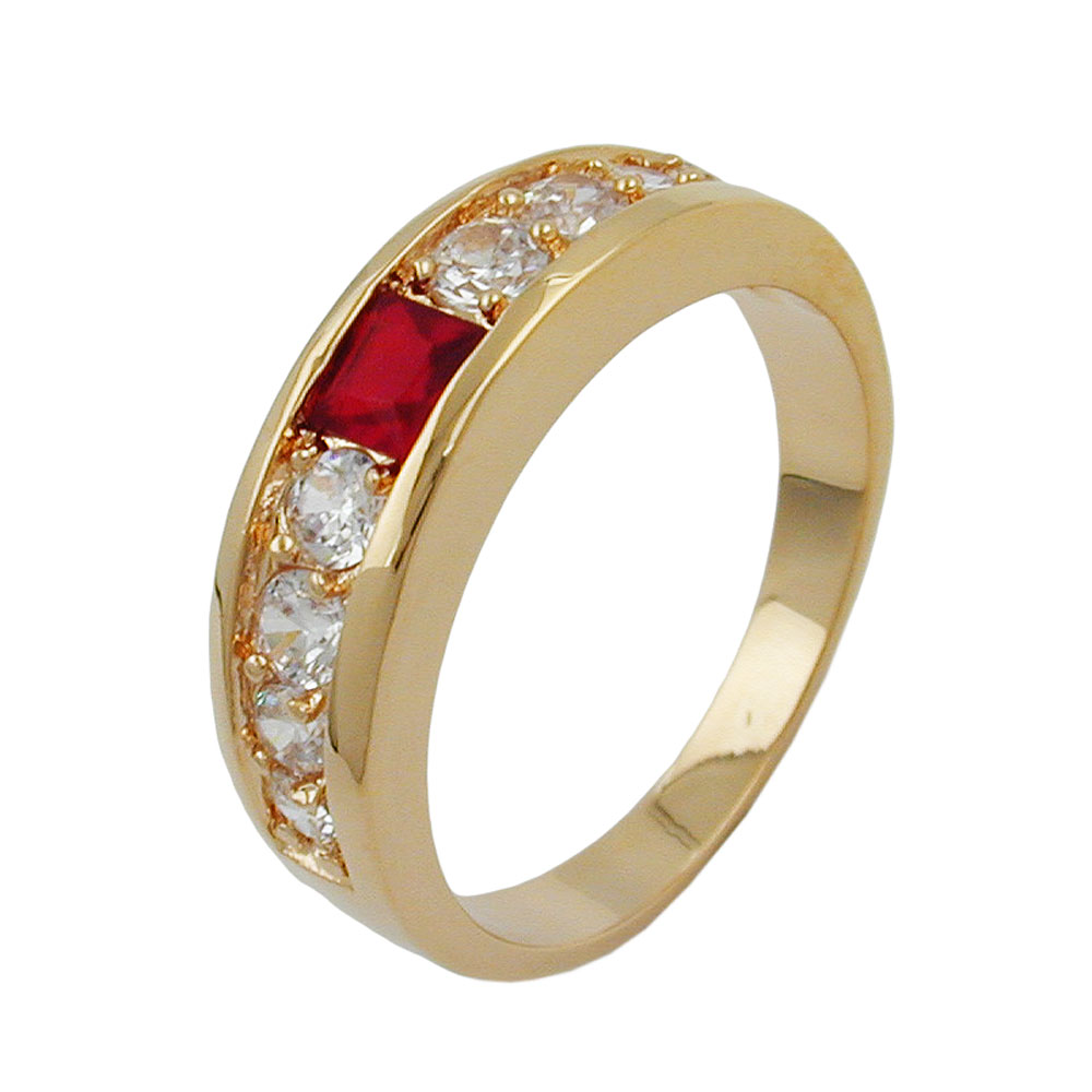 Bague plaqué or avec zirconium rouge et blanc