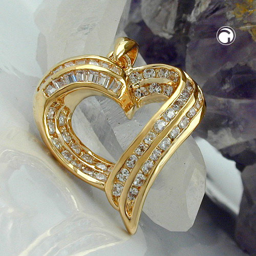 Pendentif coeur en plaqué or brillant sur fond blanc