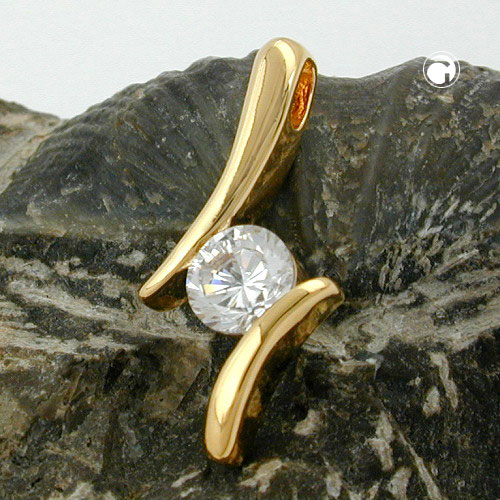 Pendentif femme en plaqué or serti de zirconium blanc, vue détaillée