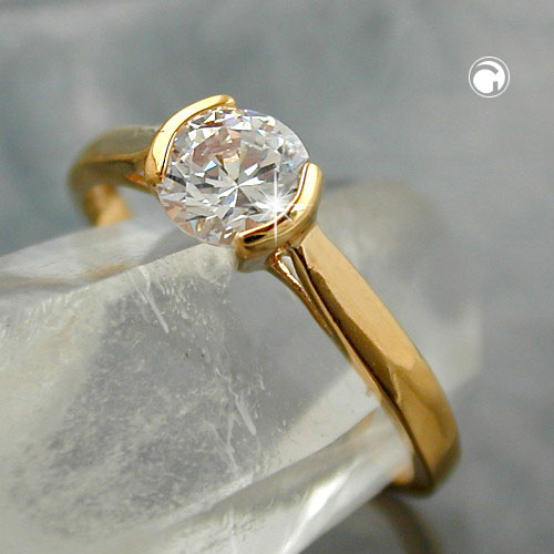 Bague plaqué or 3 microns avec zirconium blanc sur fond noir