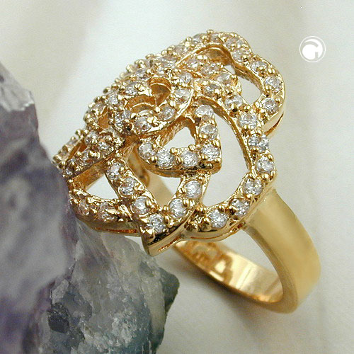 Bague fantaisie plaqué or motif rose zirconium