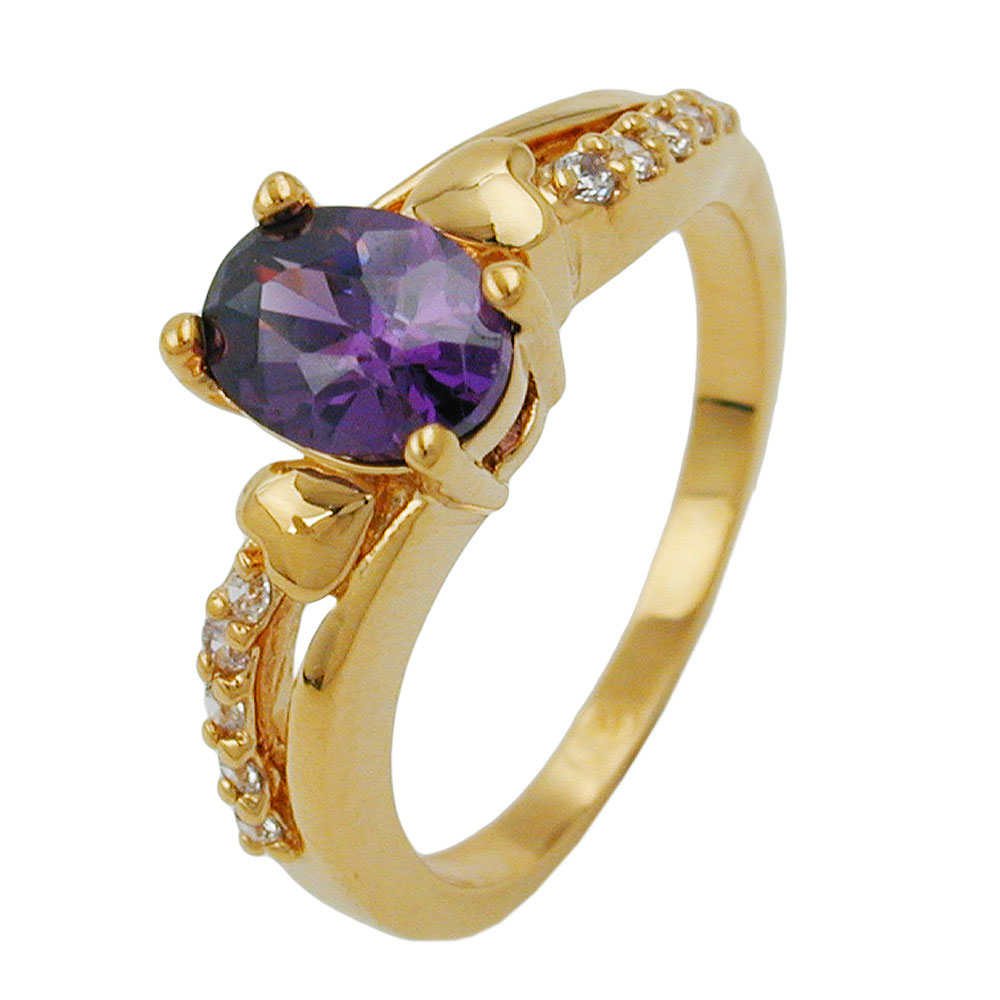 Bague plaqué or avec zircon violet et blanc