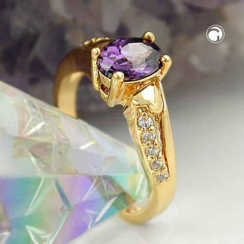 Bague cocktail plaqué or 3 microns pierre violette