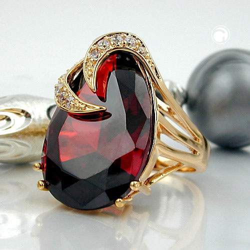 Bague fantaisie plaqué or design nœud ornée de zircon blanc et rouge