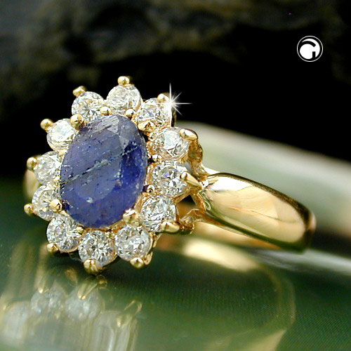 Bague or 3 microns pierre lapis-lazuli motif floral