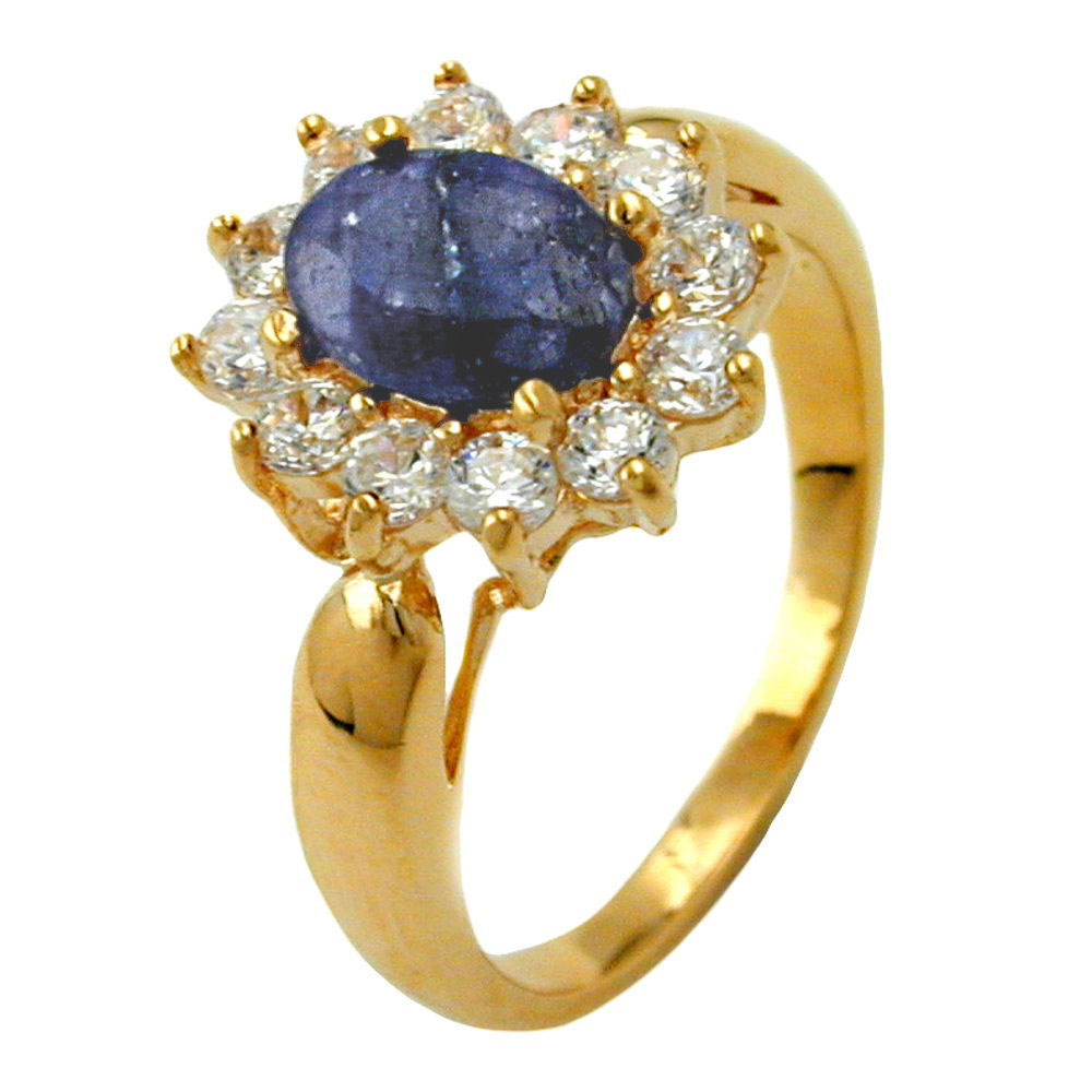 Bague plaqué or avec lapis-lazuli et zirconium forme fleur