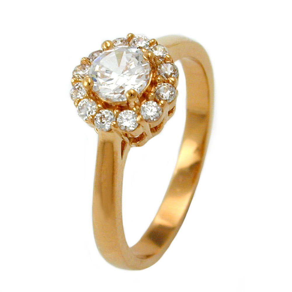 Bague plaqué or motif fleur zirconium blanc vue de face