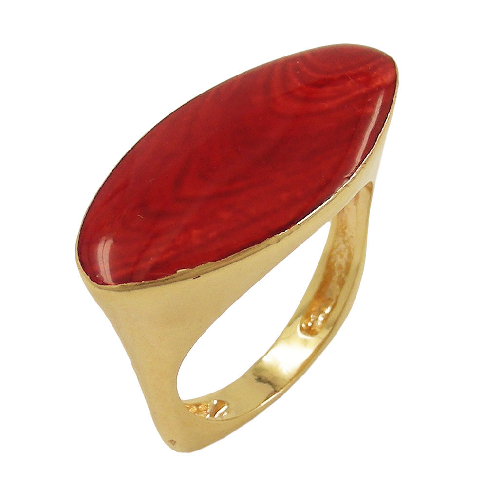 Bague plaqué or 18k avec pierre rouge marbrée