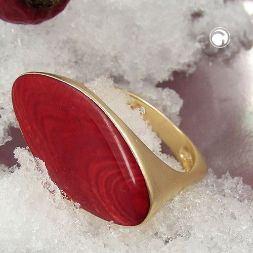 Bague fantaisie ornée d'une pierre naturelle rouge marbrée
