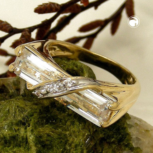 Bague dorée triple couche placage or, zirconium cubique brillant