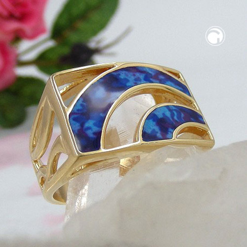 Bague plaqué or 18 carats émail marbré sur fond blanc