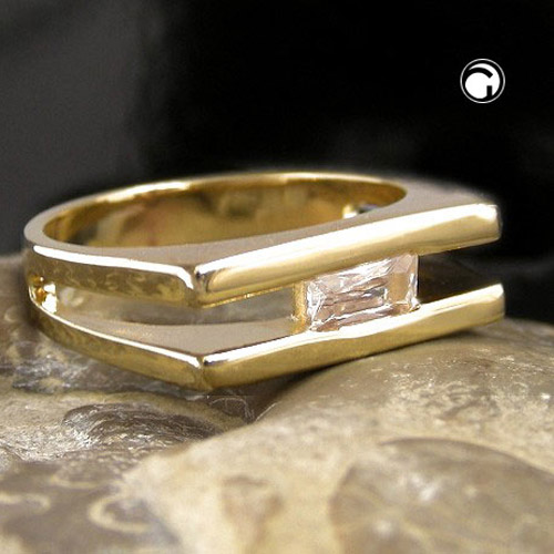 Bague or 18 carats zirconium blanc sur fond neutre