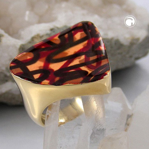 Bague large plaqué or 21x25mm pierre peinte design unique vue de dessus