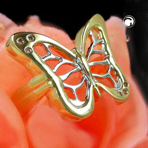 Bague papillon plaqué or vue de profil