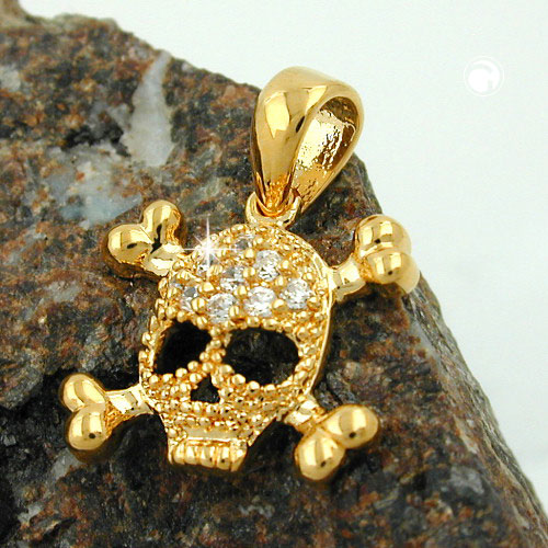 Pendentif tête de mort en plaqué or 3 microns vue de face