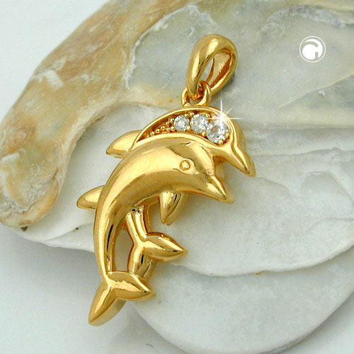 Vue de face du pendentif dauphin plaqué or orné de zirconias