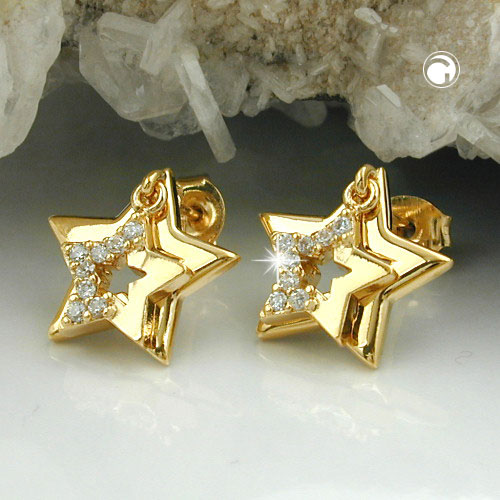 Studs étoiles plaqué or ornés de zirconias cristal