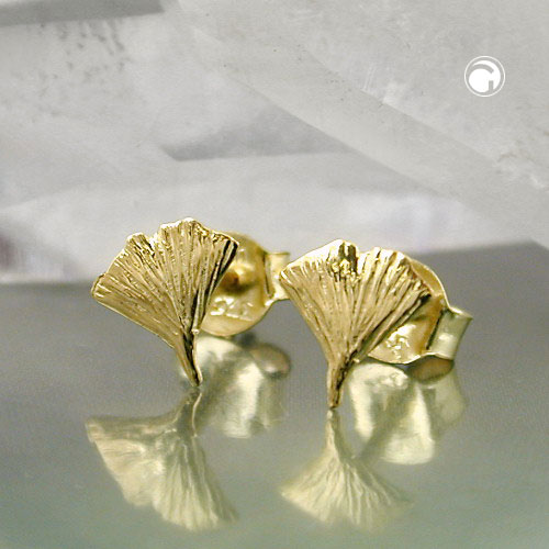 Paire de boucles d'oreilles or ginkgo 7mm vue de face