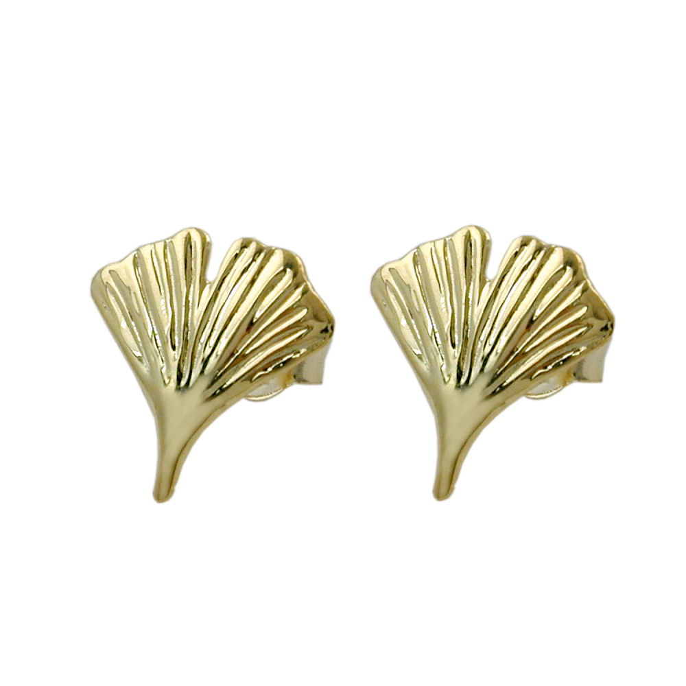 Boucles d'oreilles or feuille de ginkgo 12 mm vue de face
