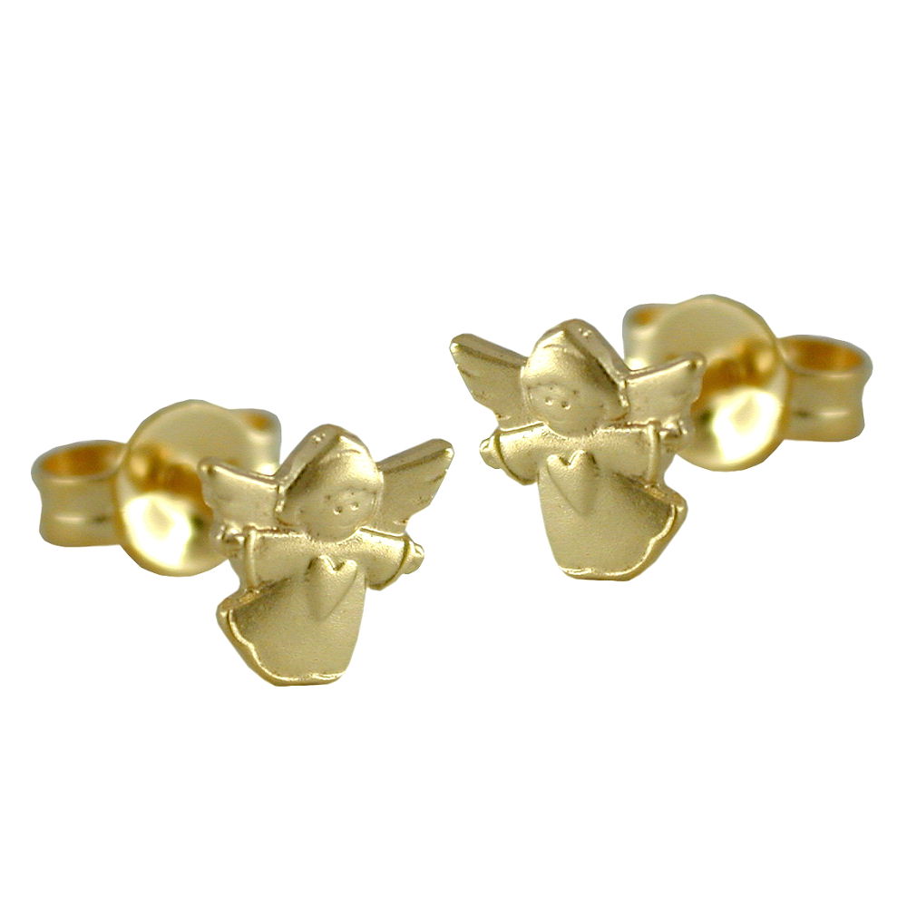Boucles d'oreilles or ange volant 9 carats vue de face