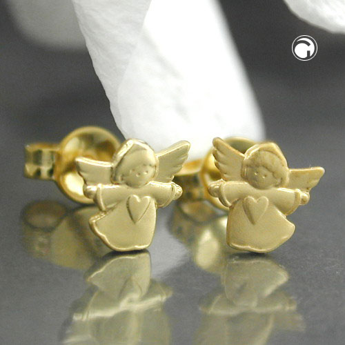 Paire de boucles d'oreilles or motif ange volant détail