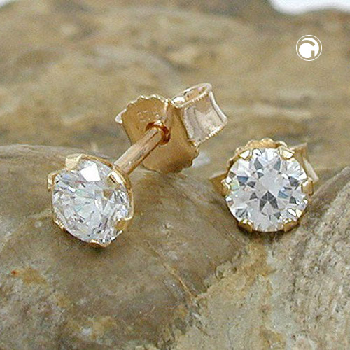 Puce d'oreille or 9k zirconium blanc, vue de face