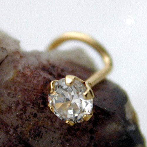 Piercing nez or 18 carats pierre blanche carrée