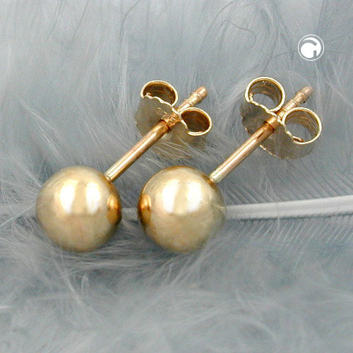 Paire de boucles d'oreilles or 9k, studs boule creuse, vue de profil